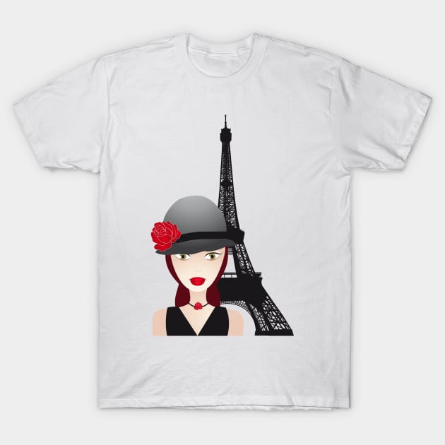 Vintage poster with beautiful girl in paris T-Shirt by schtroumpf2510